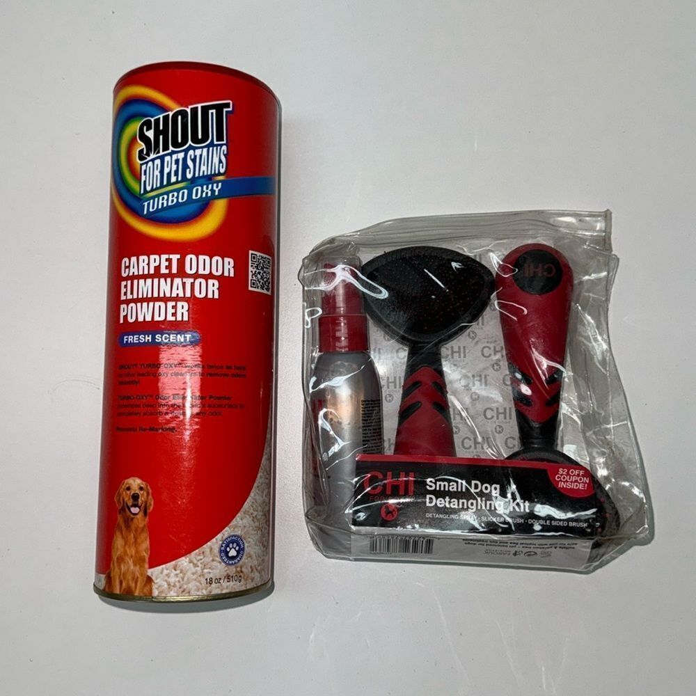 🔥 4 pc bundle for Dogs CARPET ODOR ELIMINATOR POWDER & Detangling kit New